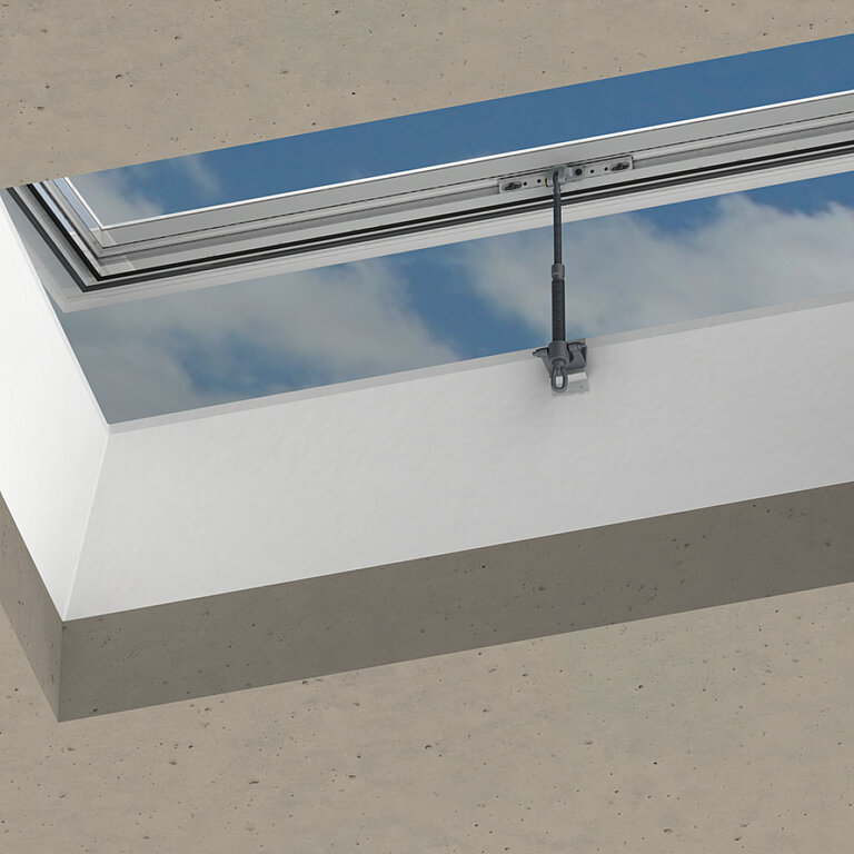 Handöffner für Flachdachfenster, Innenansicht mit Zugstange