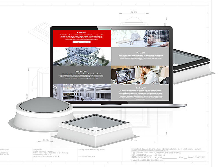 Produktkonfigurator auf Desktop-Computer zur digitalen Auswahl und Konfiguration von Dach- und Tageslichtsystemen mit visueller Darstellung