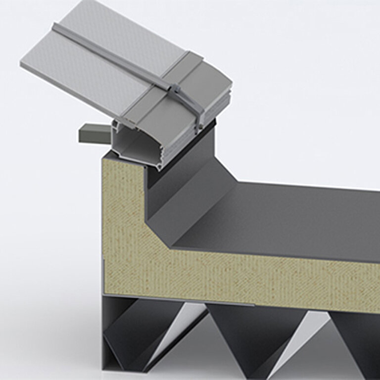 LAMILUX Lichtband Bogenform Konstruktionsdetail mit Bauanschluss an Stahl