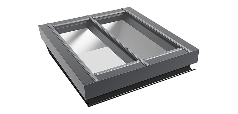 Produktdarstellung vom LAMILUX Fire Resistance mit zweiteiligem Glasflügel und Rahmen