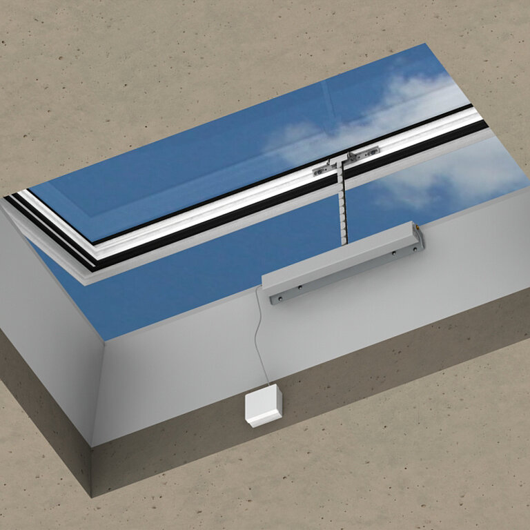 Kettenschuböffner für Flachdachfenster, Innenmontage