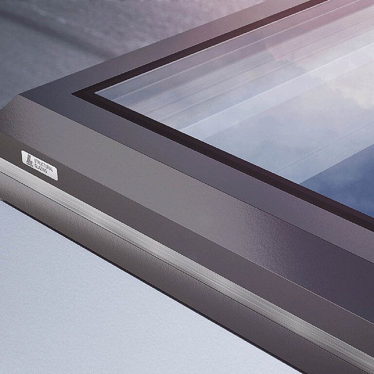 LAMILUX Flachdach Fenster FE 0° mit schmalem Rahmen, Detailansicht der Verglasung