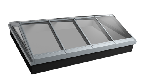 Glasdach PR60 mit vier schrägen Glaselementen in Aluminiumrahmen.
