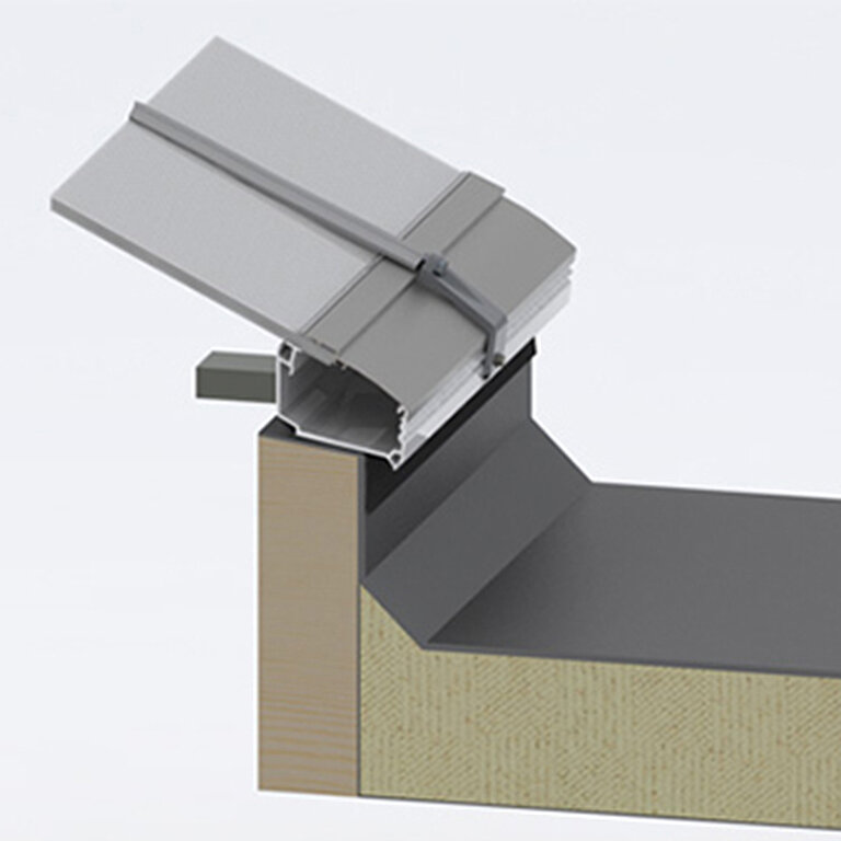LAMILUX Lichtband Bogenform Konstruktionsdetail mit Bauanschluss an Holz